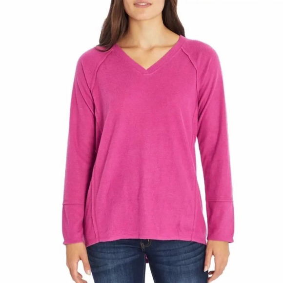 Wildfox | haley waffle knit top soft brushed ribbed V neck long sleeve - Picture 1 of 10